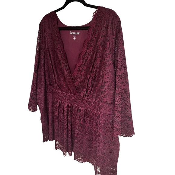 Roaman’s Lace Surplice 3/4Sleeve Stretchy Top XXL (26-28) - Picture 9 of 16